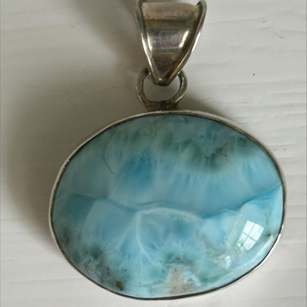 Stunning Oval Ocean Blue Larimar Pendent Extra Large Sterling Silver